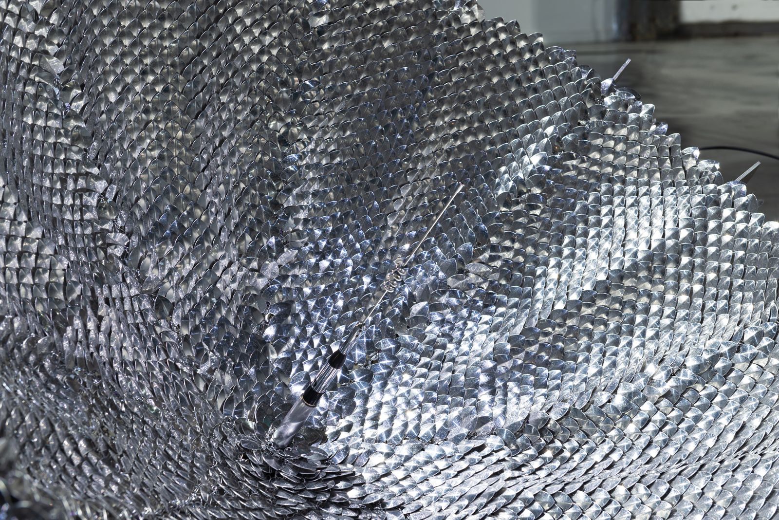 a close up of the scalemail satelite dish